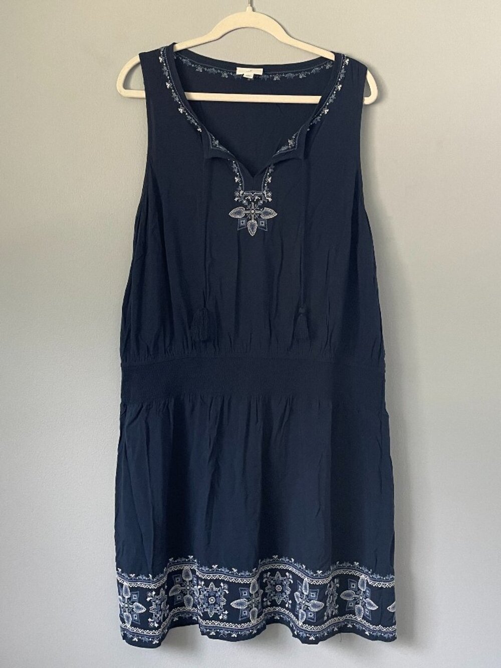 Navy Embroidered Sleeveless Blouson Dress by J. Jill